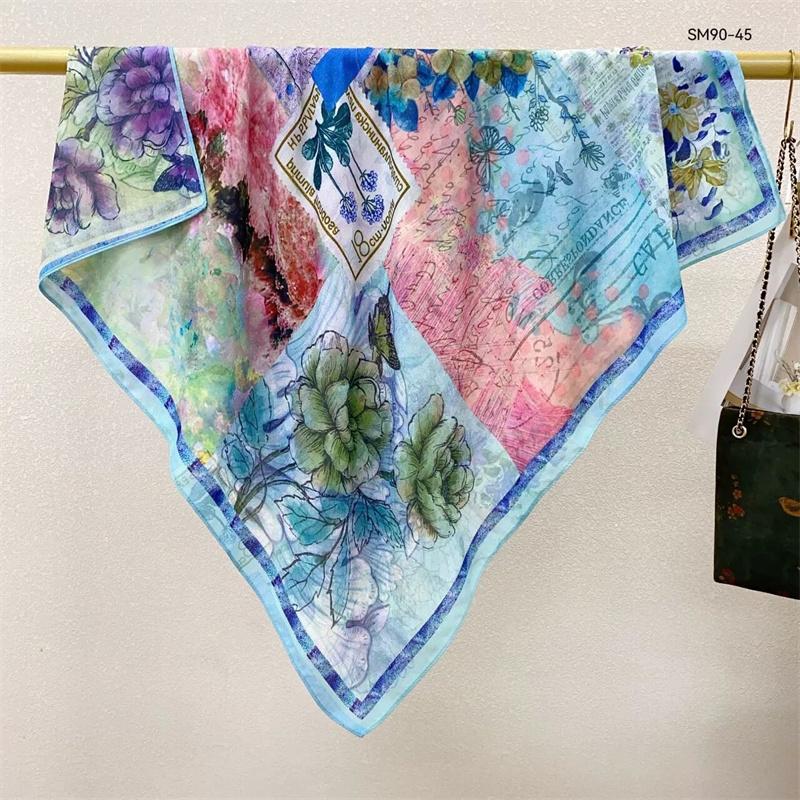 Double-Sided Faux Silk And Wool Printed Scarf For Women Spring And Autumn 90Cm Square Scarf Foulard Bandana Femmel Headscarf
