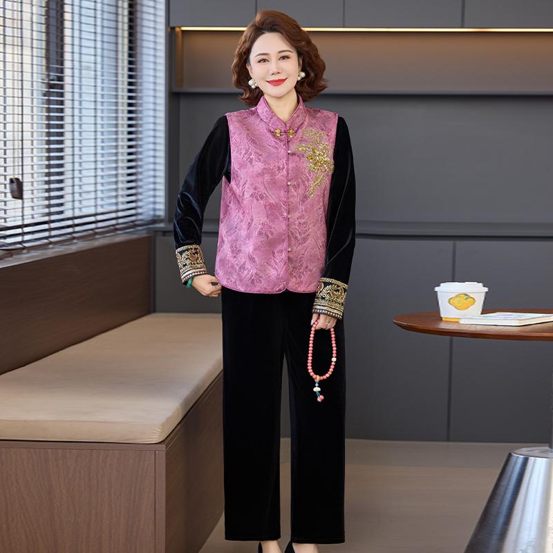 

Elegant Velvet Three-Piece Outfit for Women: Spring Jacquard Vest & Wide-Leg Pants Set XL [Recommended 80-105 lbs]