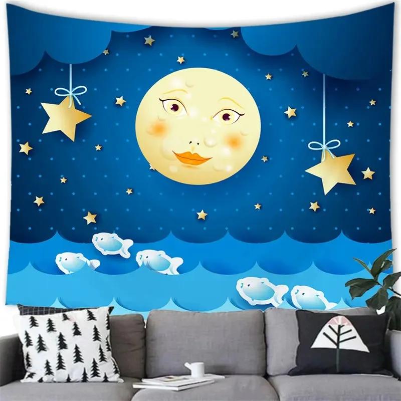 Cartoon Moon Stars Decorative Tapestry Office Living Room Decoration Home Wall Tapestry