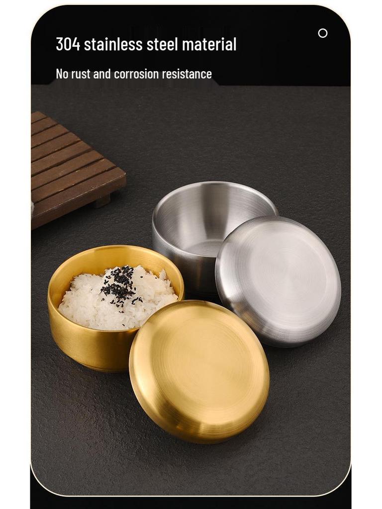 304 Stainless Steel Double-Layer Korean Rice and Soup Bowl with Lid for Kids