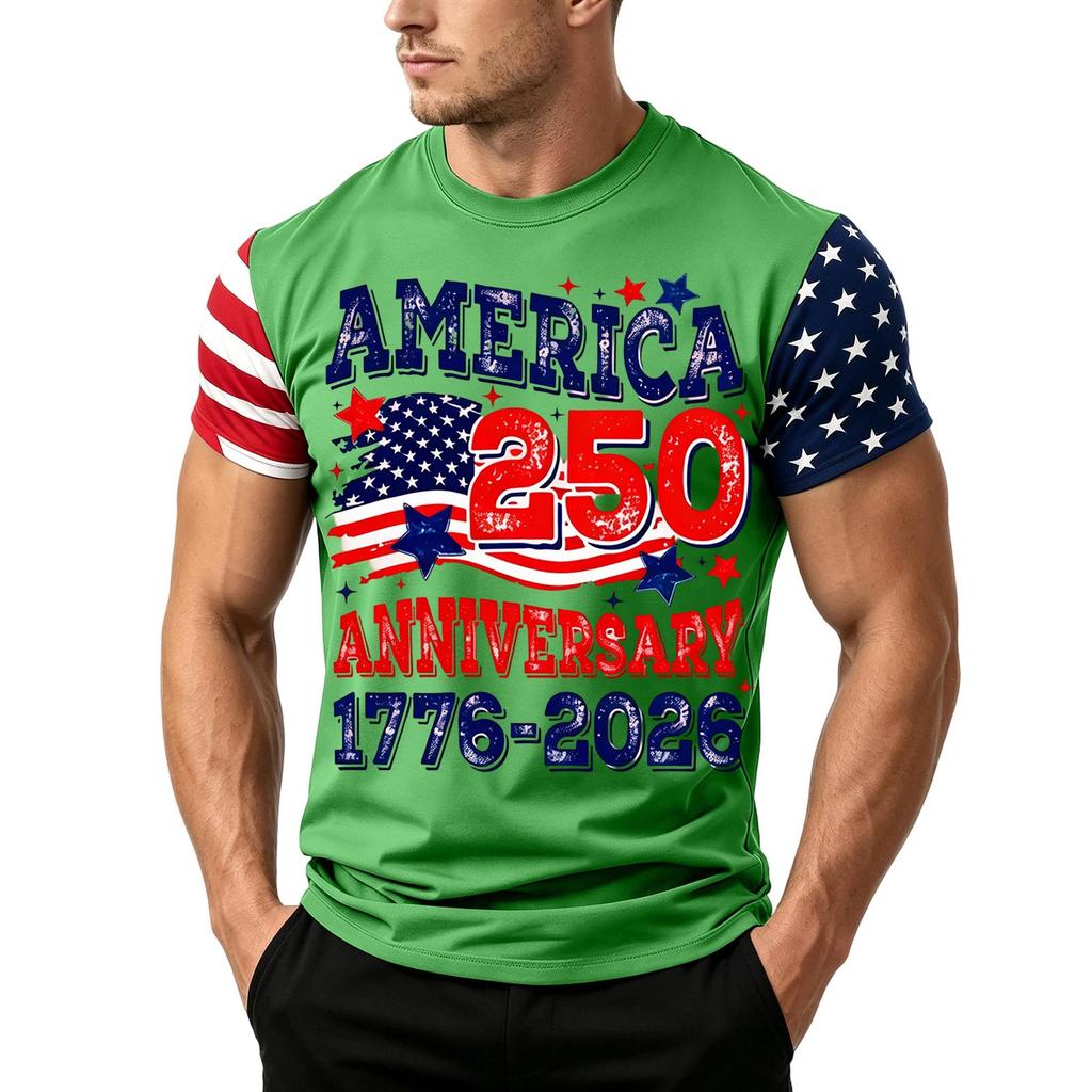 Men's Independence Day Flag Print Short Sleeve T-Shirt, Loose Casual Daily Summer Tops