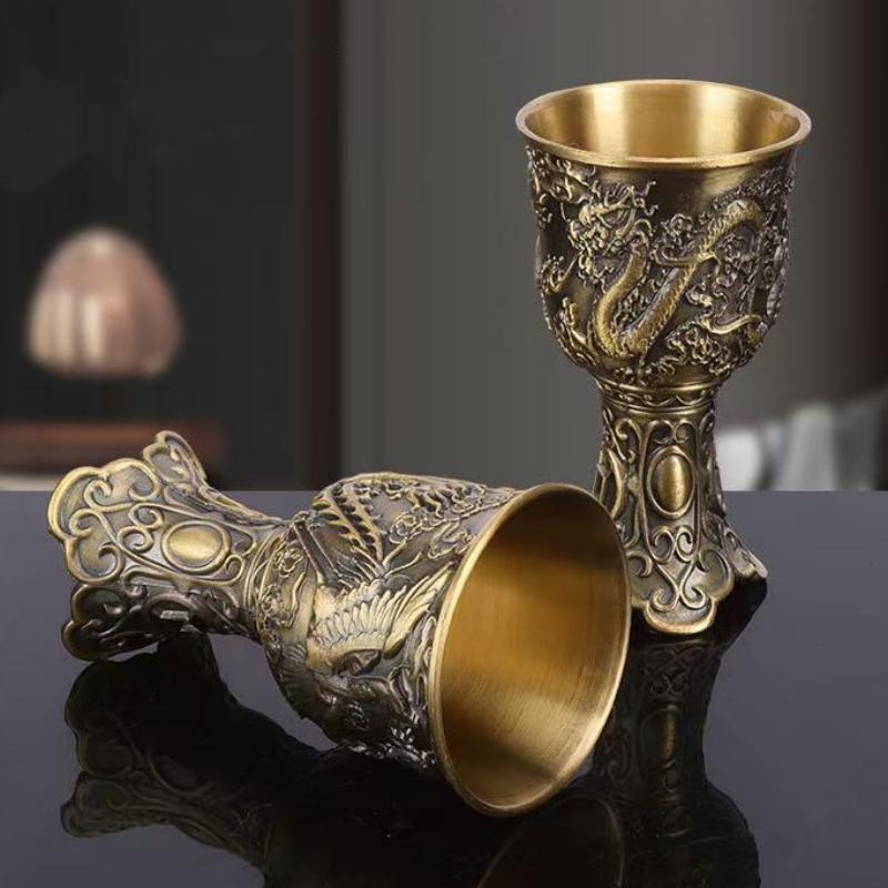 European Vintage Wine Glasses,Carved Mini Spirit Vodka Cup,Bronze Alloy Portable Spirits Goblet,Wedding Decoration, 30ml,1pcs