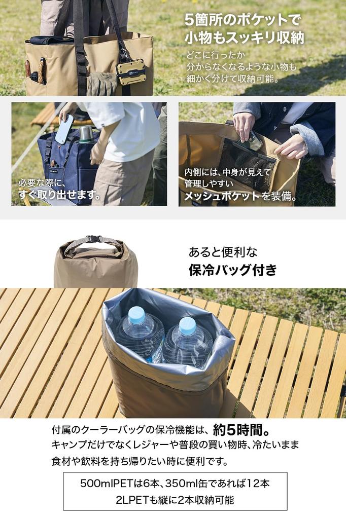 X URBAN RESEARCH DOORS Tote Cooler Bag Lightweight Large Capacity Large Storage Tote Bag Cool 30L [WAQ Collaboration] & (Navy)