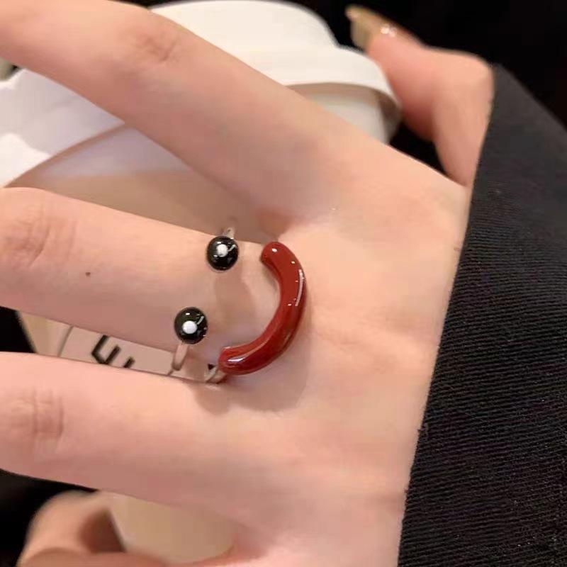 Anello Viso Sorridente Brillantinato Versatile Personalità Carina Divertente Brutto Carino Design di Tendenza di Nicchia Anello Aperto Femminile