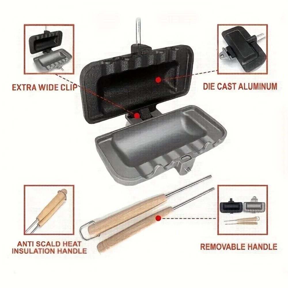 Long Handle Dual-Color Sandwich Grill Rectangular Sandwich Maker Sandwich Baking Pan  Kitchen Tool