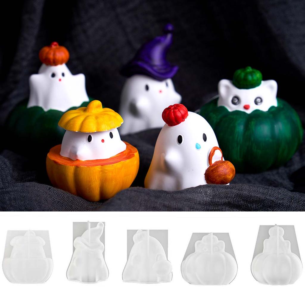 3D Pumpkin Ghost Silicone Mold DIY Halloween Ornaments Candle Molds Aromath Soap Plaster Resin Craft Making Home Holiday Decor