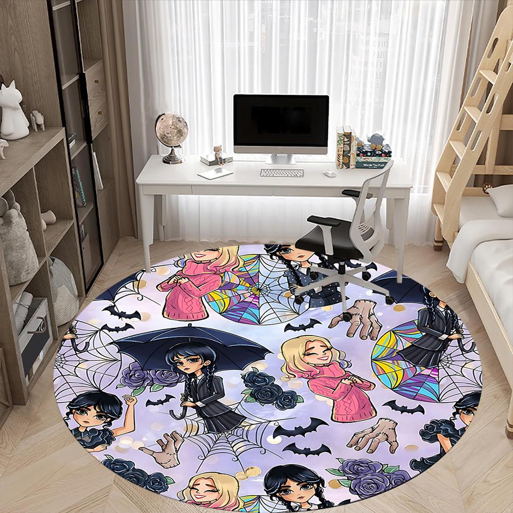 1PC Wednesday Office Round Area Rug, Indoor Mat Suitable For Office, Under Office Chairs Bedroom Living Room Home Decor DT1212019