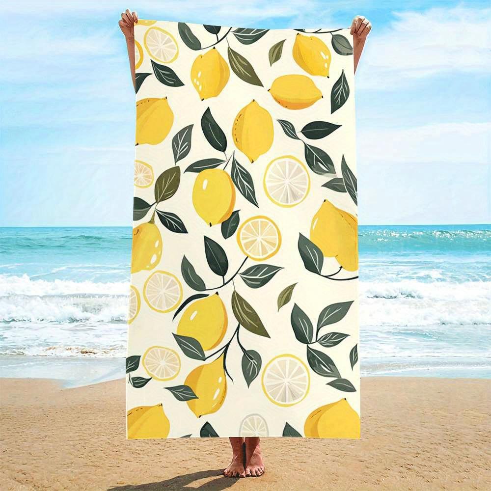1 Stück, Mikrofaser, Strandtuch mit Zitronenmuster, Schnelltrocknende Mikrofaser, Starkes Wickeldesign, Geeignet für Strand- und Poolnutzung, Strand