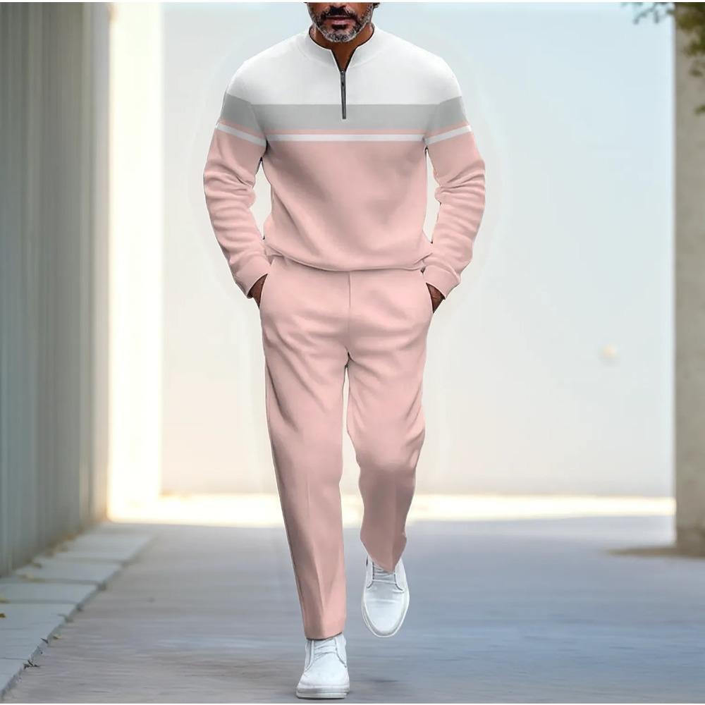 Spring Autumn Fashion Streetwear Men's Long-Sleeved Half-Zipper Stand-Up Collar Trousers Sportswear Men's Clothing Two-Piece set