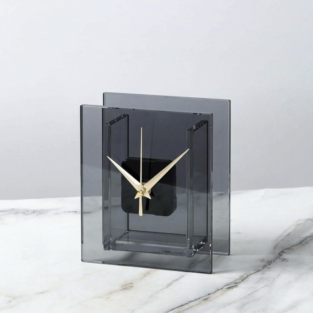 Minimalist Crystal Glass Clock Modern Square Table Clock Desktop Vase Clock Living Room серый