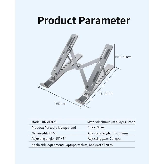 Metal Portable Foldable Laptop Stand Adjustable Notebook Holder Aluminum AD028
