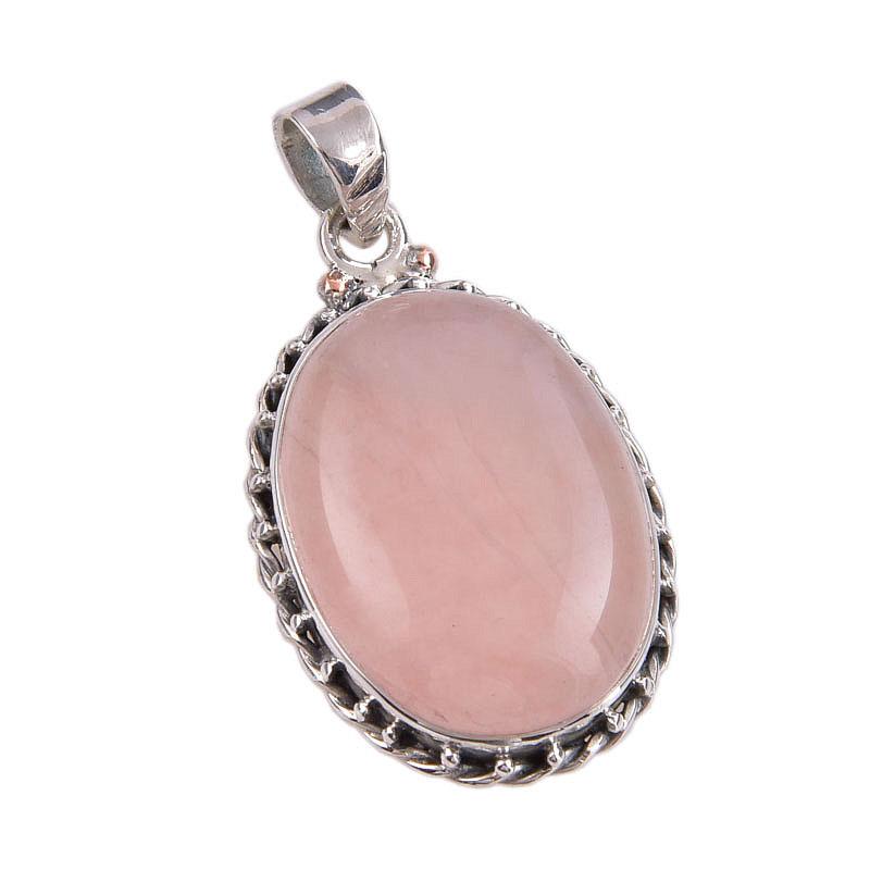 Natural Rose Quartz Gemstone 925 Solid Sterling Silver Gift Pendant 1.50" A7v41