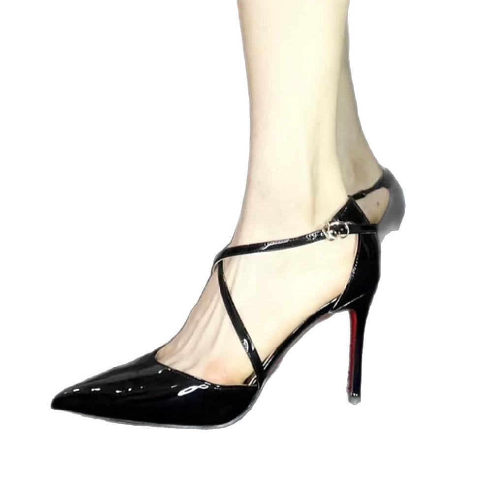 French New Cross Word with Bag Head Sandals Thin Heel Pointed Royal Sister Sexy Red Sole Black High Heels Temperament