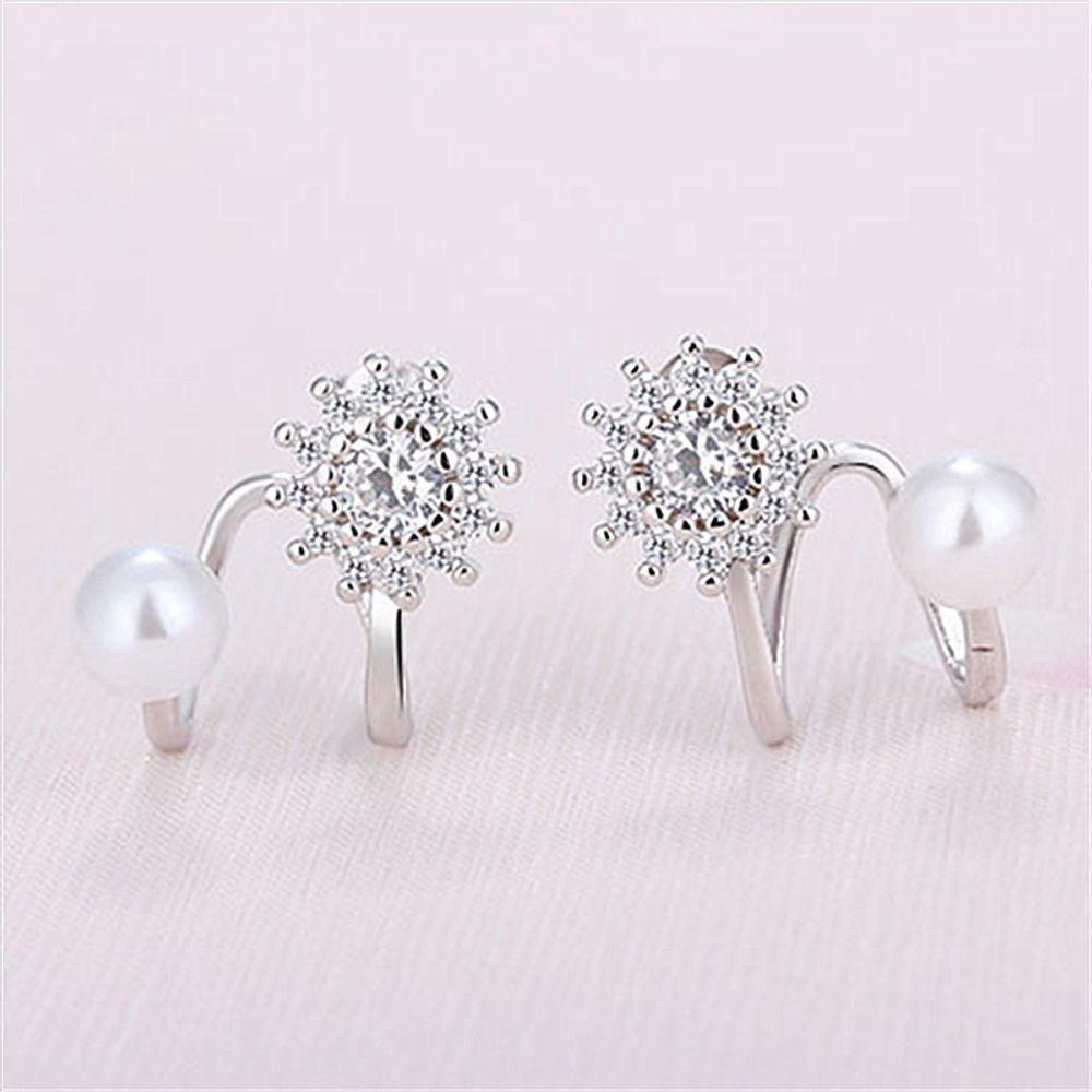 Aaa Zirconia Shell Pearl Cubic Clip-on Double Earrings