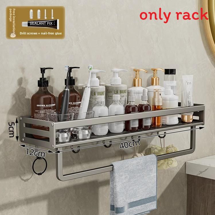 Space Aluminum Bathroom Wall Shelf With Hooks And Oxidized Finish For Toilet Storage