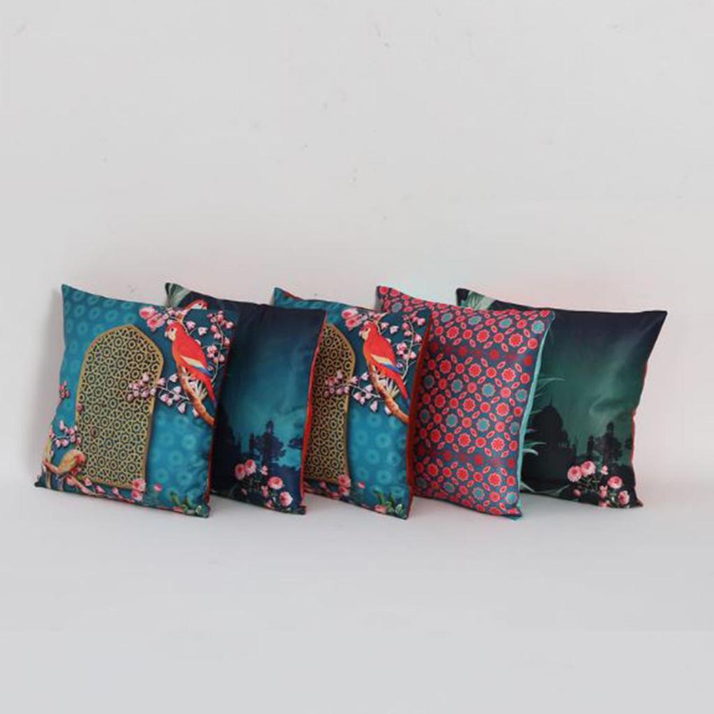 KOKO MAISON INC. Kissenbezug „Papageigarten“ aus Polystain (Packung mit 5) | Klappenverschluss | Digitaldruck