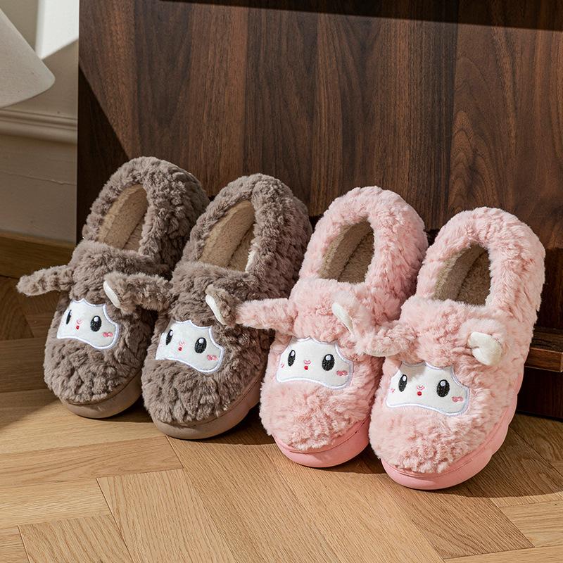 Cotton slippers bag heel cartoon sheep slippers autumn and winter home couple warm velvet thickened bottom cotton mop