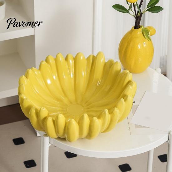 Kitchen Countertop Organizer Ceramic Banana Fruit Bowl, Hand-Painted Stable Base Decorative Snack Unique Housewarming Gift Tray, Large Capacity
