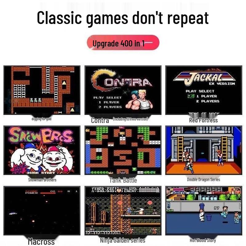 Handheld-Spielekonsole: 400 klassische Spiele, Mario, Tetris, Zwei-Spieler, Wiederaufladbar