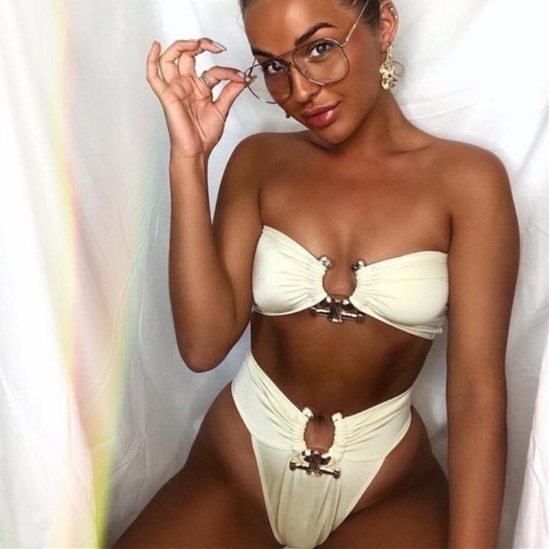 Women S Sexy Solid Cutout High Waist Bikini Swimsuit
