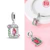 Copper Plated Birdcage Purple Flower Bird Pendant Beads Fit Charms Plataoriginal Bracelet Beads Women Jewellery Making