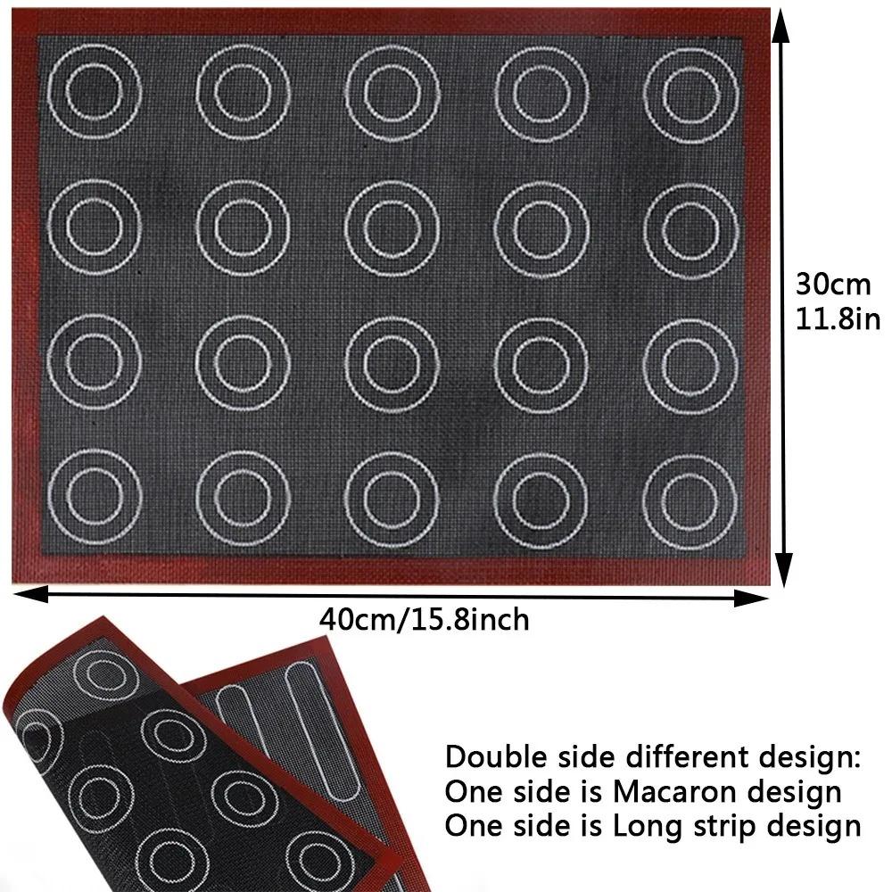 Aomily Silicone 30x40cm Two Sided In One Printing Macaroon Puff Baking Mat Non Stick Pastry Oven Cake Perforated Sheet Liner Mat