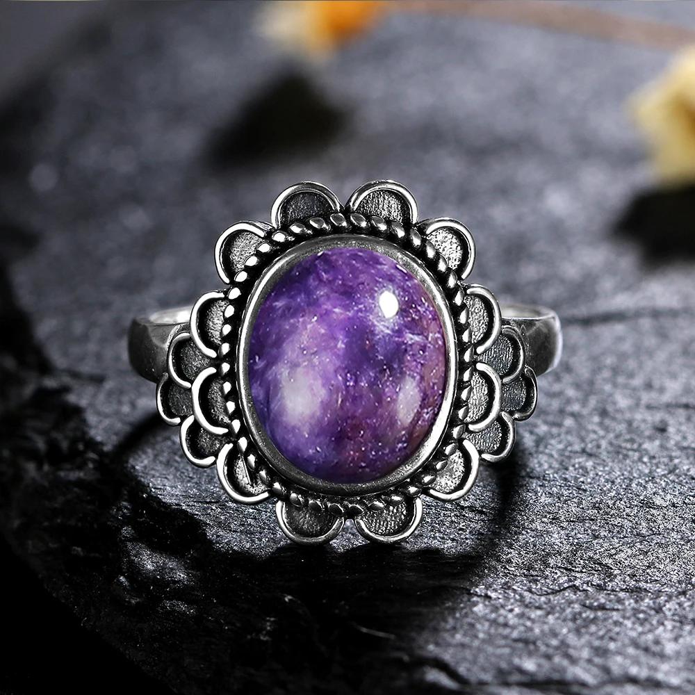 Natural 8*10MM Lapis Lazuli Finger Ring  Rings for Women Gift S Silver Flower Shaped Ring