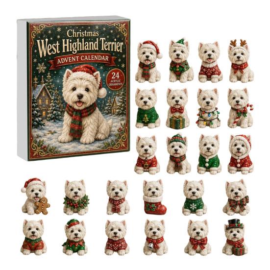 Sammlerstücke für Hundefans 24 Tage Niedlicher Adventskalender 2026, 2D Acryl Welpen-Anhänger Weihnachts-Feiertags-Party Hängedekoration Countdown-Kalender, A brown