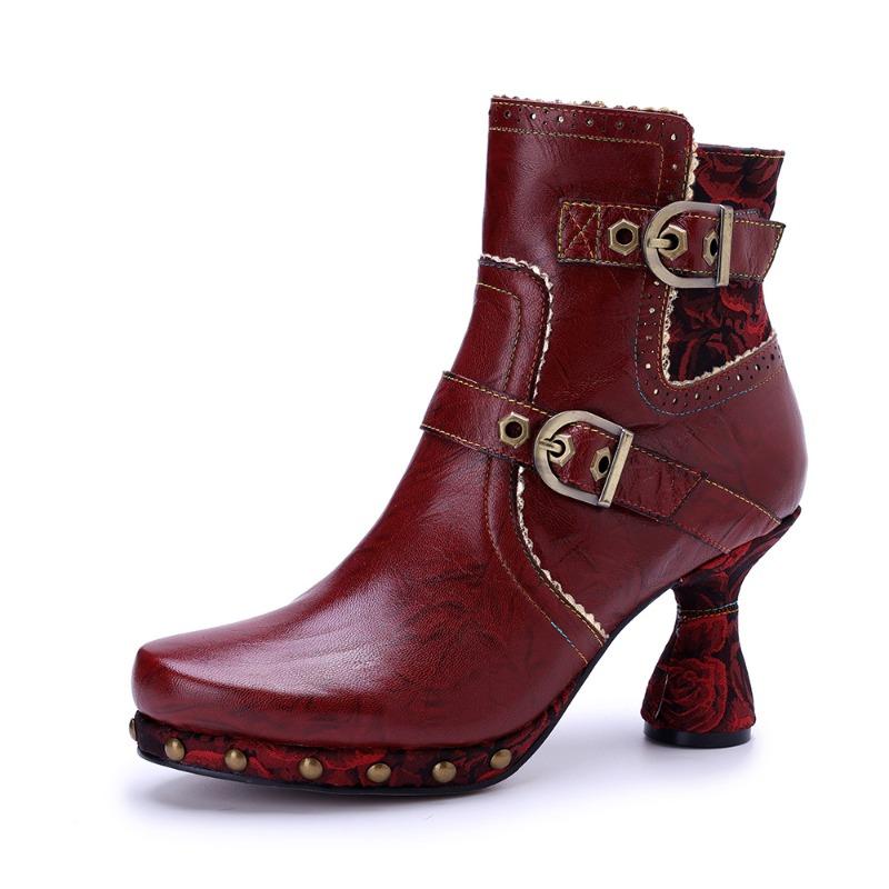 

Autumn and winter women s handmade leather polished style high-end fashion side zipper women s boots 42 червоний