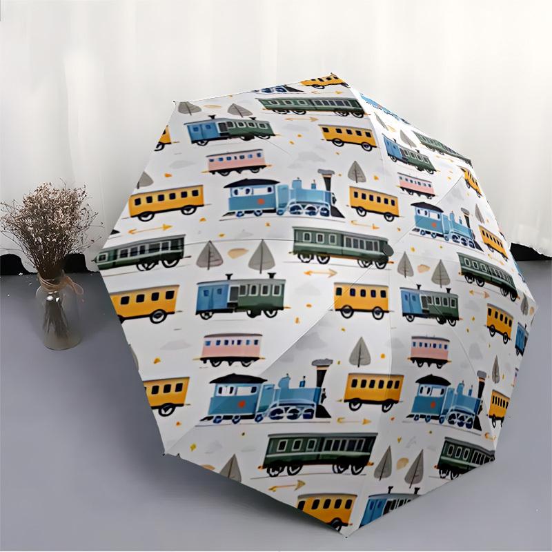 1pc Trains Trees Fashionable Automatic Opening/Closing Folding Umbrella with 8 Bones, Windproof Portable, Daily Use188