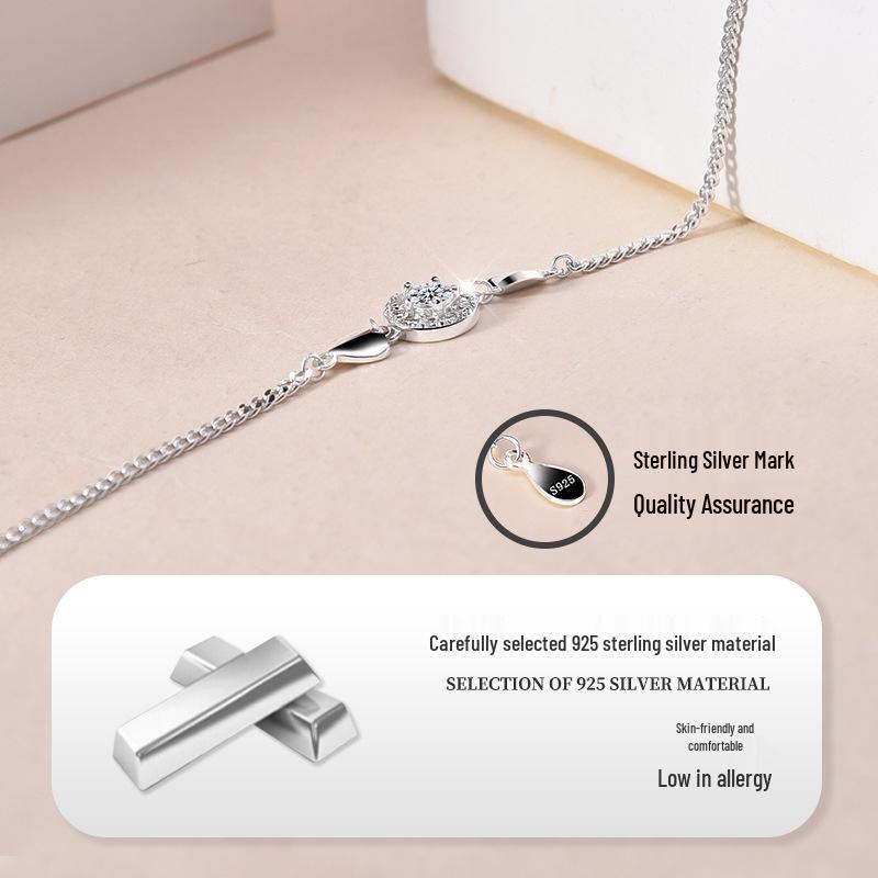 S925 Sterling Silver Diamond & Heart Rhinestone Bracelet: Elegant, Simple, Versatile Gift for Women