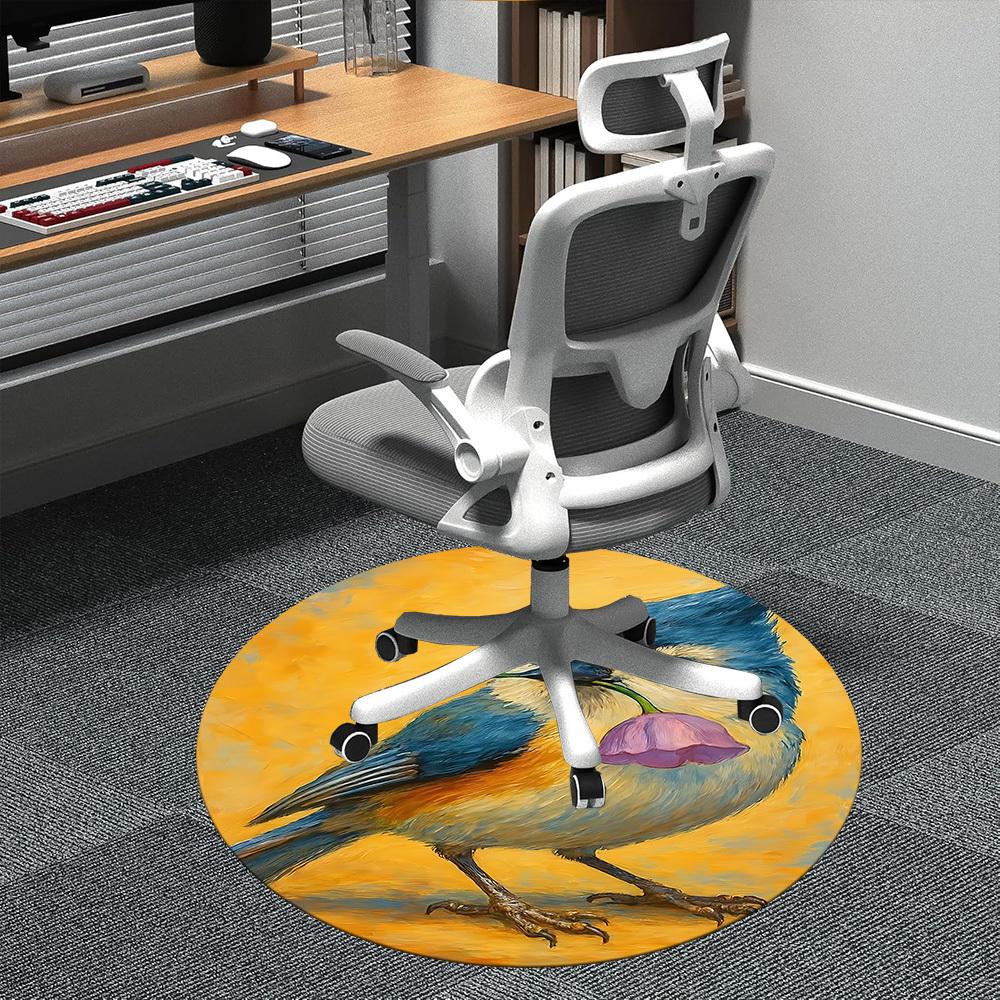 1pc Bird Flower Office Round Area Rug, Indoor Mat Suitable ForOffice, Under Office Chairs Bedroom Living Room Home Decor, Room Deco  D086