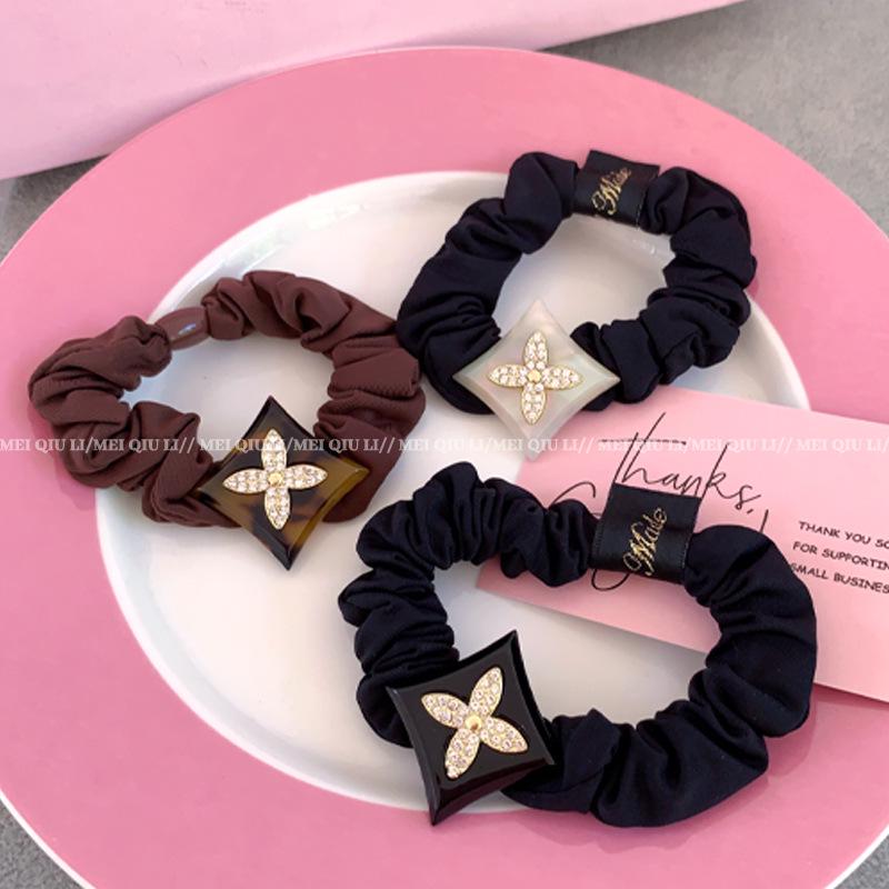 Autumn Rhinestone Four-Leaf Clover Hair Band – High Elastic, Fashionable, Ponytail Rubber Band