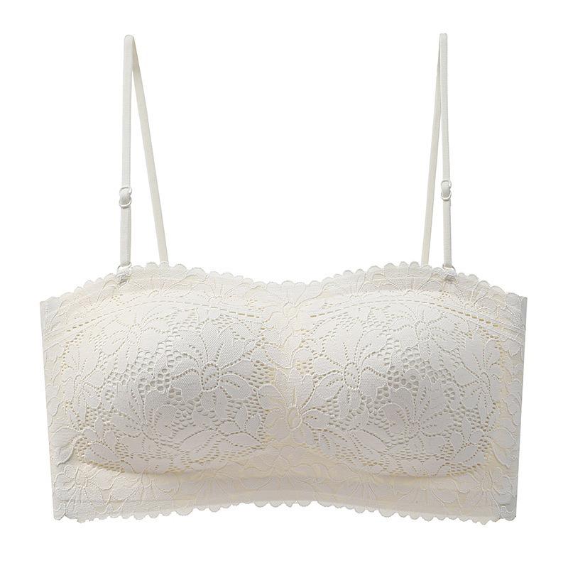 Summer Freedom Strapless Invisible Non-slip Gathering Small Chest Traceless Steel Rim Lace Tube Top Anti-light Bra Cover