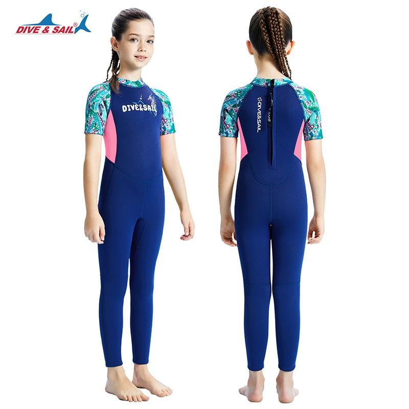 Girls 2.5mm One Piece Wetsuit Long Pants Thermal Swimsuit Diving Snorkeling Surfing