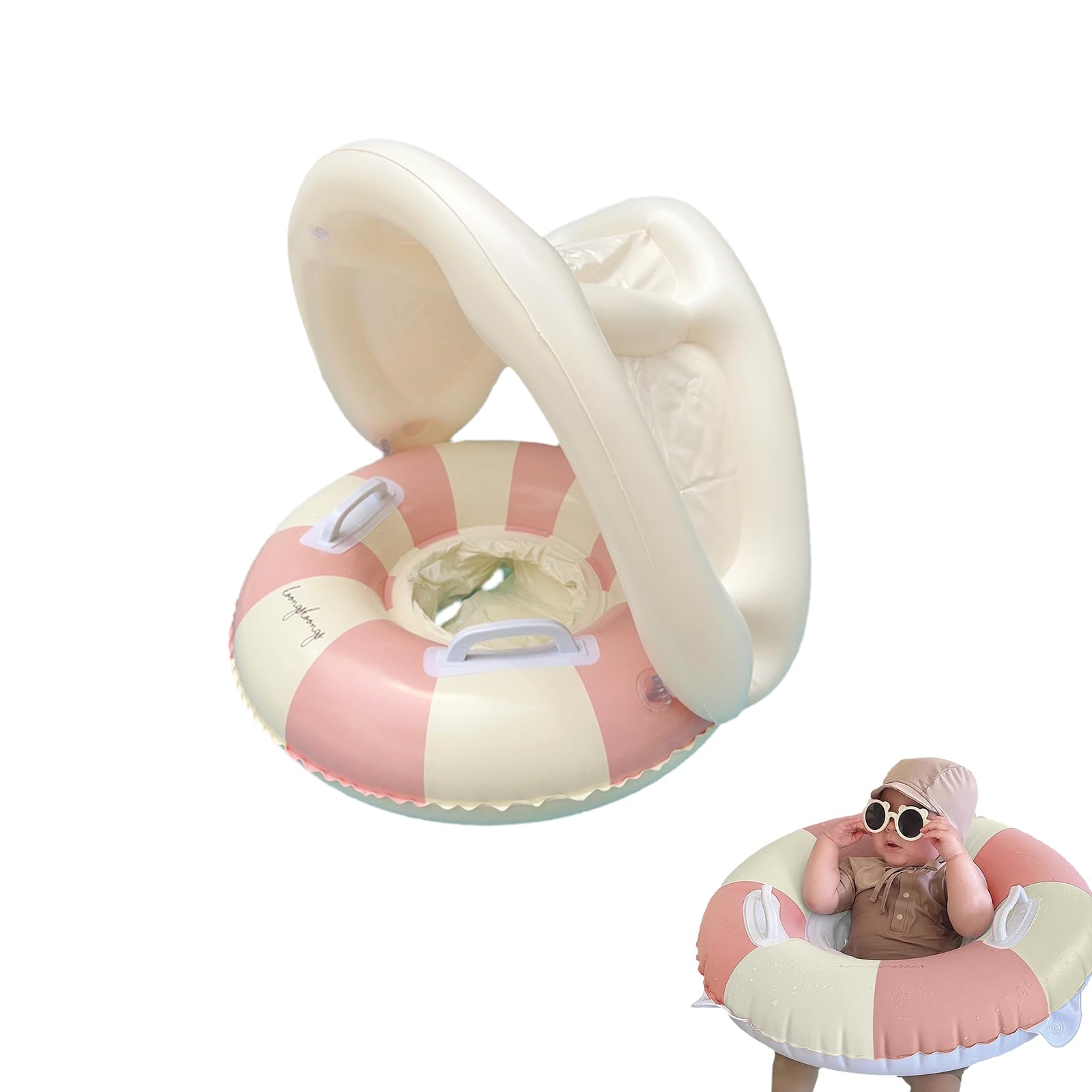 

Детский надувной круг для плавания, съемный надувной круг для ног, для бассейна, воды, плавания, УФ-защита, летний, для годовалых детей, вставка, солнцезащитный козырек, ручка, для малышей, розовый