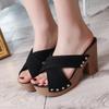Summer Women Sandals Square High Heel Platform Flock Casual Rivet Pumps Peep Toe Female Elegant Ladies Shoes Zapatos De Mujer