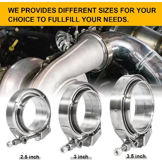 TIROL 2.5 V Band Clamp Quick Release 2.5 Inch Exhaust Clamp with Exhaust Flange Male Female Stainless Steel for Turbo Downpipes