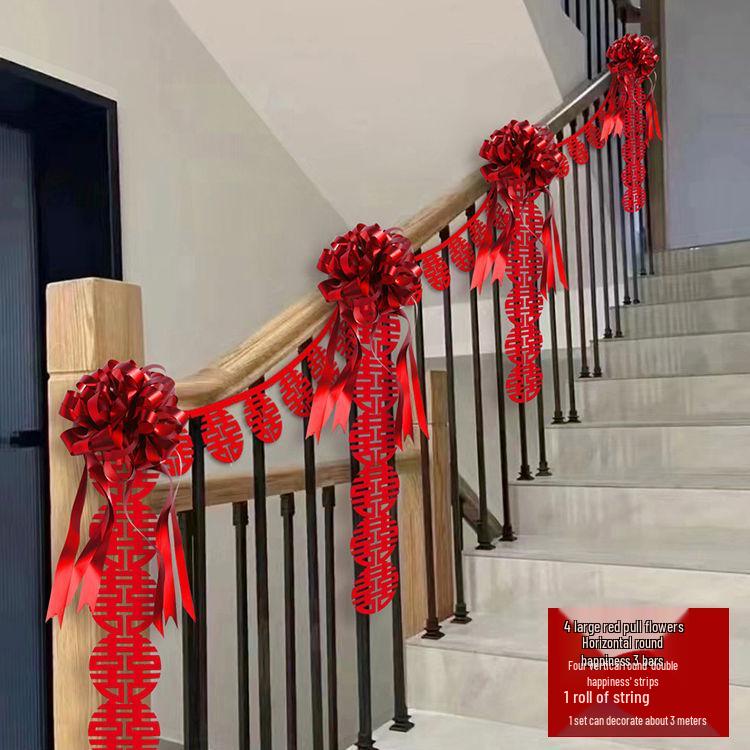 Wedding Stair Railing Décor Set: Groom & Bride's New Home Double Happiness Flowers