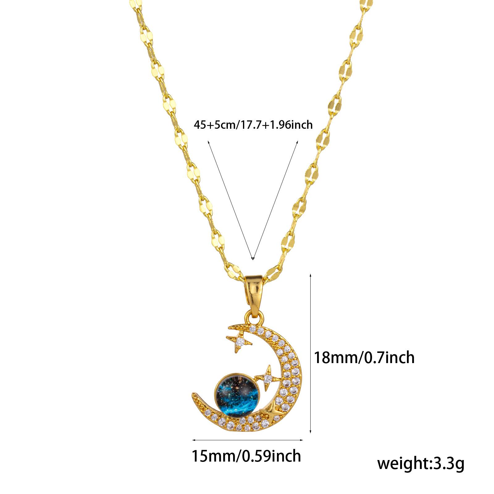 

Exquisite Starry Sky Planet Necklace Zircon Galaxy 18K Real Gold Plated Brass & Glass Lips Chain Pendant Necklace For Women