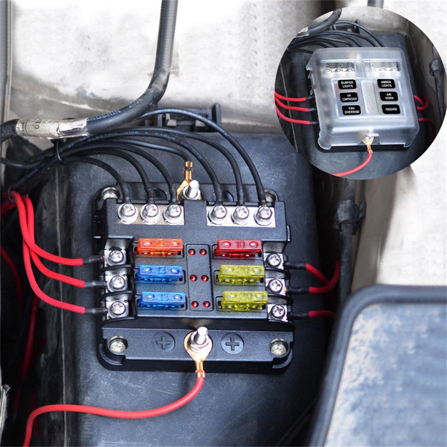 6-Way Blade Fuse Box Block Holder Power Distribution For 12V 24V Car Boat Marine