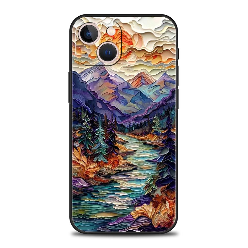 

Cartoon Mountain Painting Phone Case for iPhone 16 15 14 13 12 Pro Max 11 Pro Max 7 8 Plus XS XR Shockproof Soft Shell Bag iPhone 15Pro Max