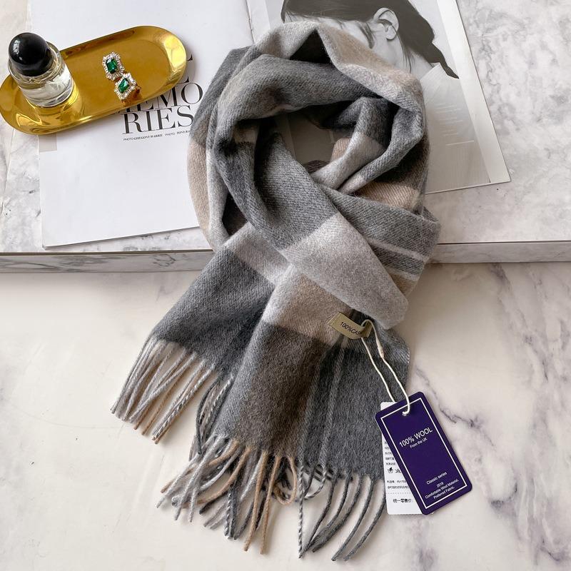 Gray Narrow Version Cashmere Water Ripple Couple Scarf Men's Scarf Women's Winter Warm Boyfriend
