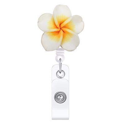 Badge Reel 3D Handgjord Plumeria Form Elegant infällbar Blomma Badge Clip Kontorsmaterial