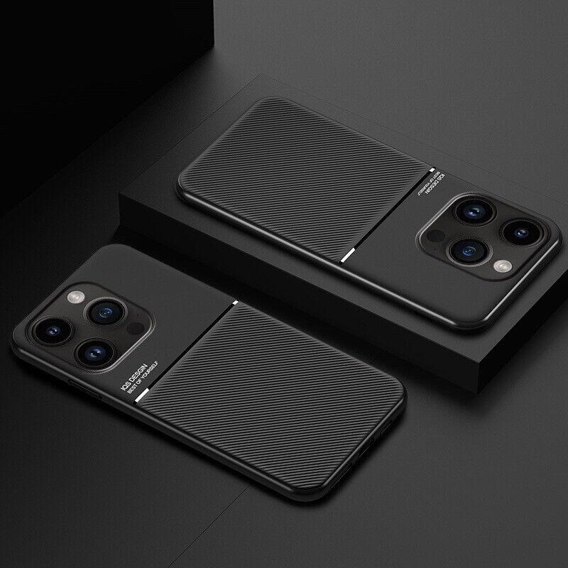 Leather Texture Car Magnetic Holder Case For iPhone 15 14 13 12 11 Pro Max XS X XR 8 7 Plus Shockproof Soft Bumper Protect Cover