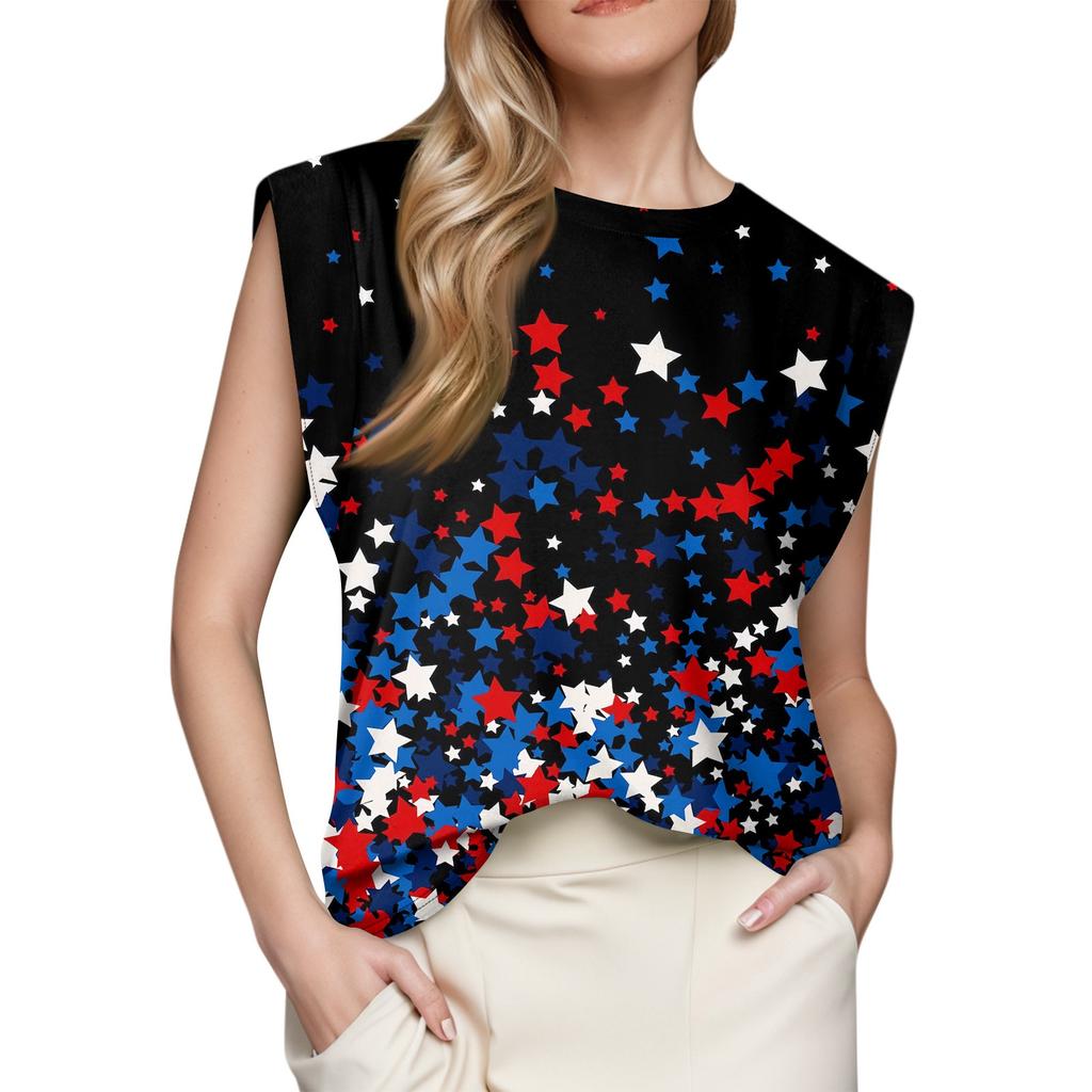 Women's Cap Sleeve Top Summer Printed Tank Top Basic T-Shirt Casual Loose