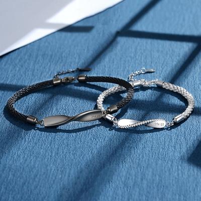 Romantic Mobius Ring Charm Bracelets for Couples - Luxury Silver Color Forever Love Rope Bracelet Set with Fine Spiral Texture
