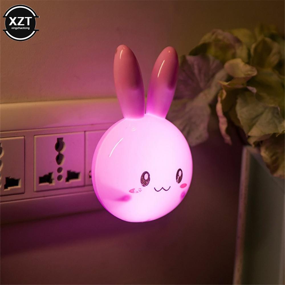 

3 Colors LED Cartoon Rabbit Night Lamp Switch ON/OFF Wall Light AC 220V US Plug Bedside Lamp Decor For Children Kids Gifts рожевий