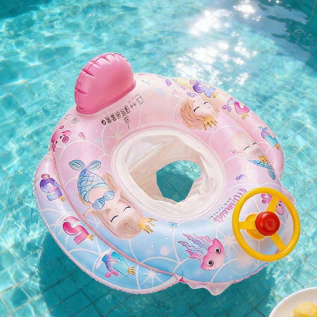 Children's Steering Wheel & Cartoon Seat Ring: Mermaid & Dinosaur Inflatable Swim Toys