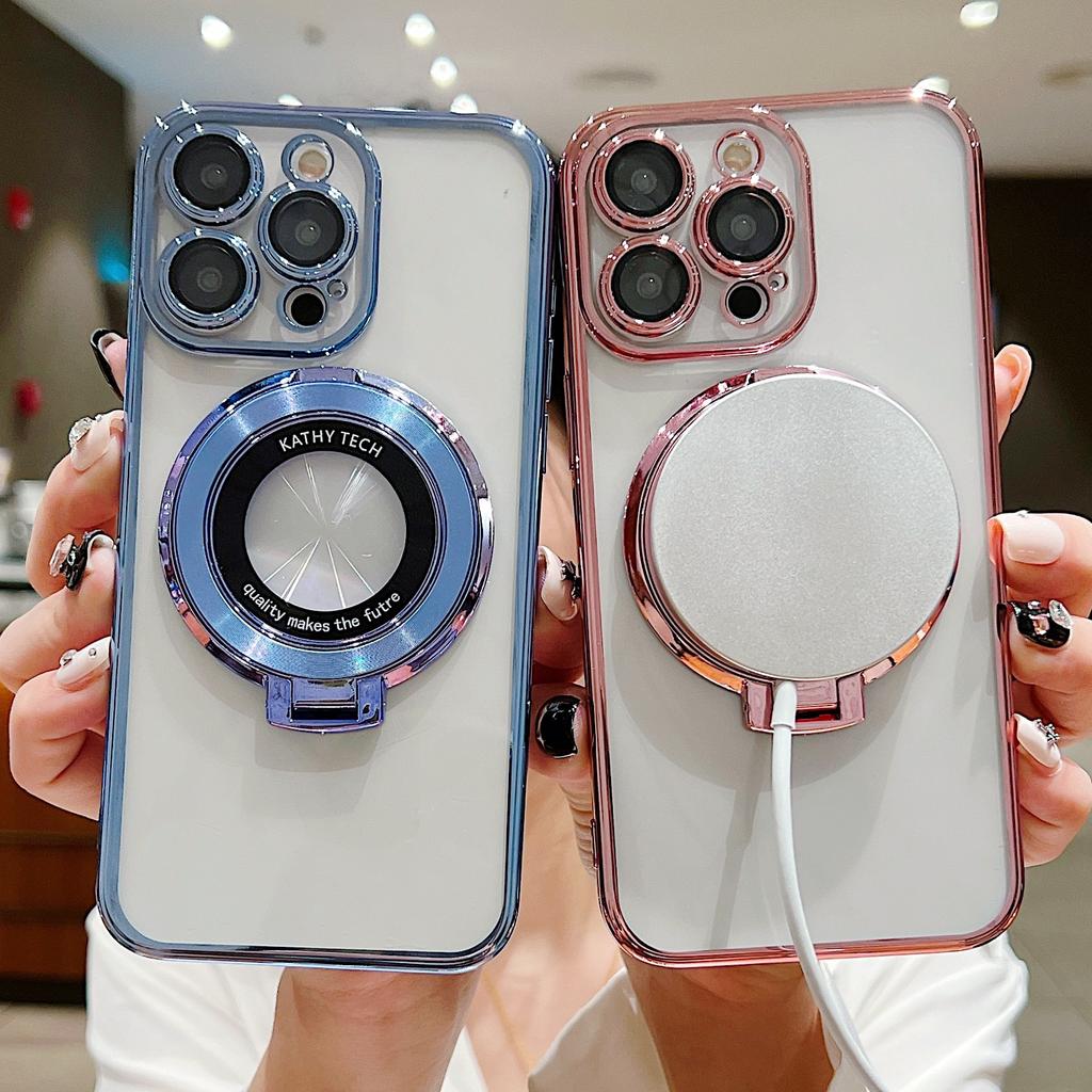 Electroplated Magnetic Stand Phone Cases Suitable for iPhone 15 Pro Max 14 Shockproof 14, Lens Protector 13 Shockproof 12 Electroplated 11